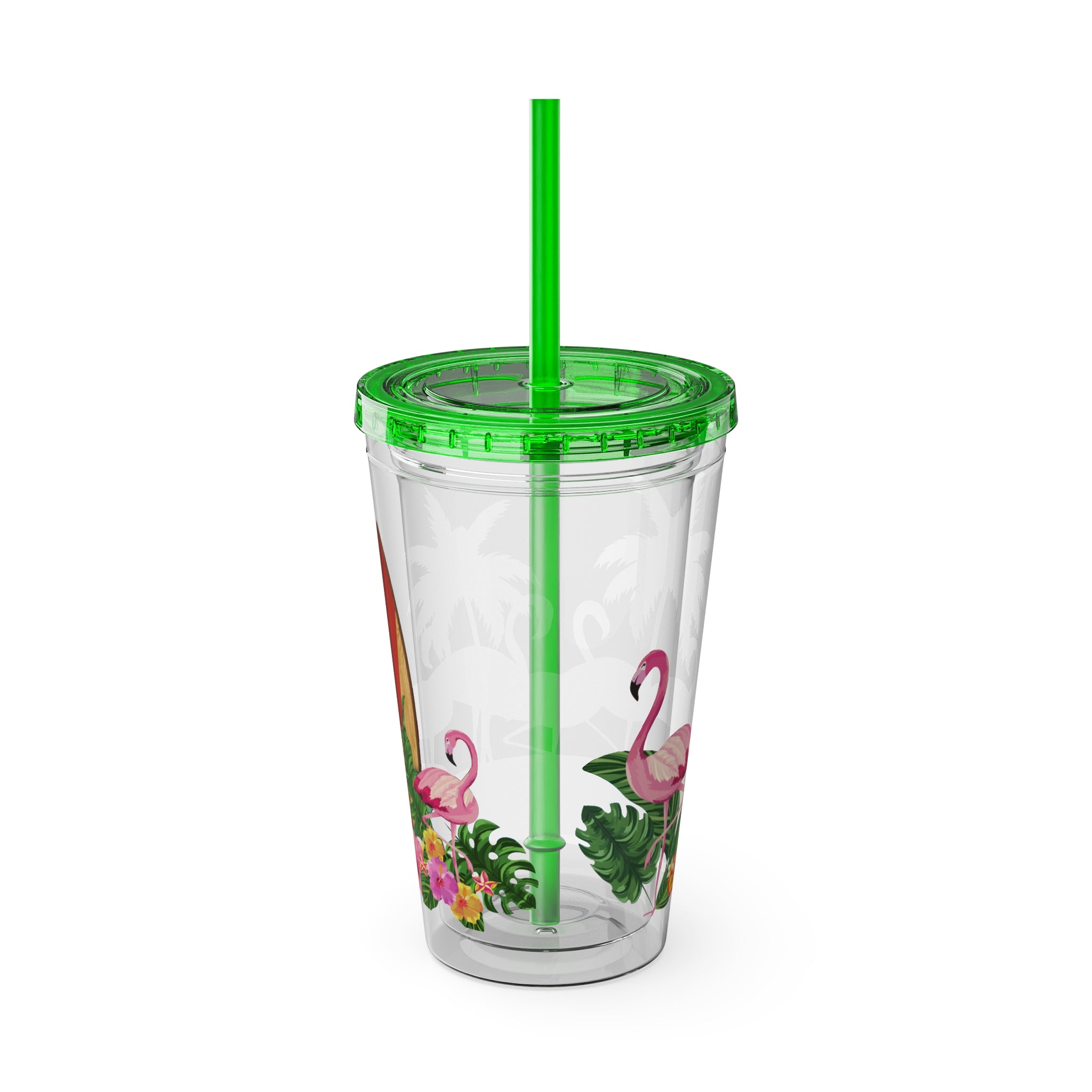 Flamingo Palm Tumbler — 16oz Sunsplash Straw Cup