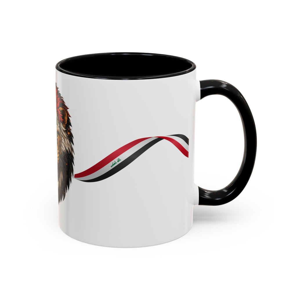 Iraq Lion Head Accent Coffee Mug with Arabic Script and Flag Ribbon – Patriotic Iraq Gift (11/15oz)