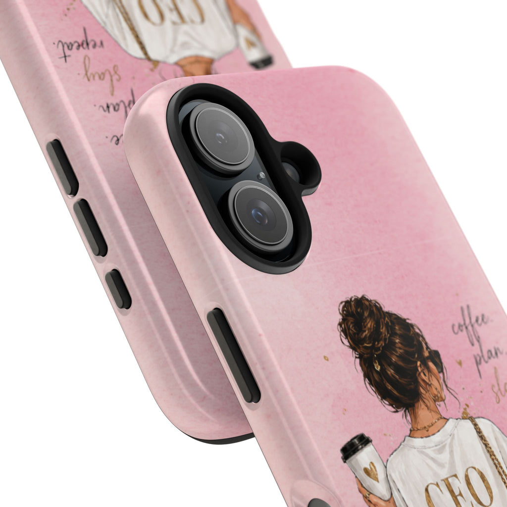 CEO Mood Tough Phone Case — "Coffee, Plan, Slay, Repeat" Pink Protective Cover