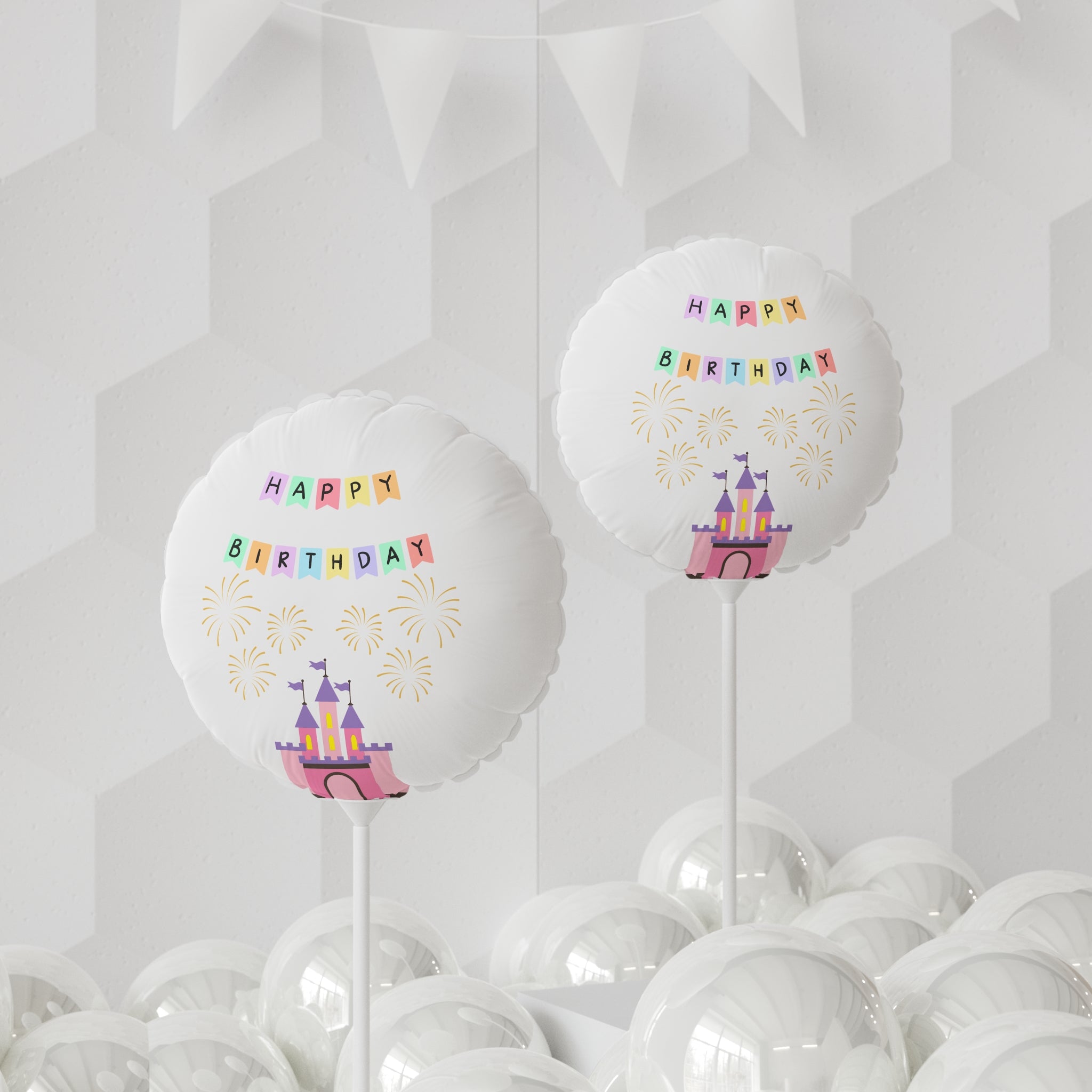 Happy Birthday Castle Balloon — 11" Round Heart-Shaped Party Balloon