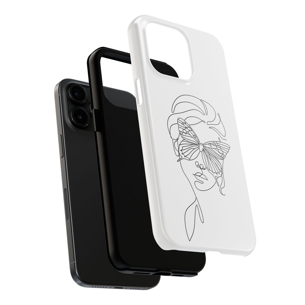 Butterfly Line Art Tough Phone Case — Minimalist Woman Face Design