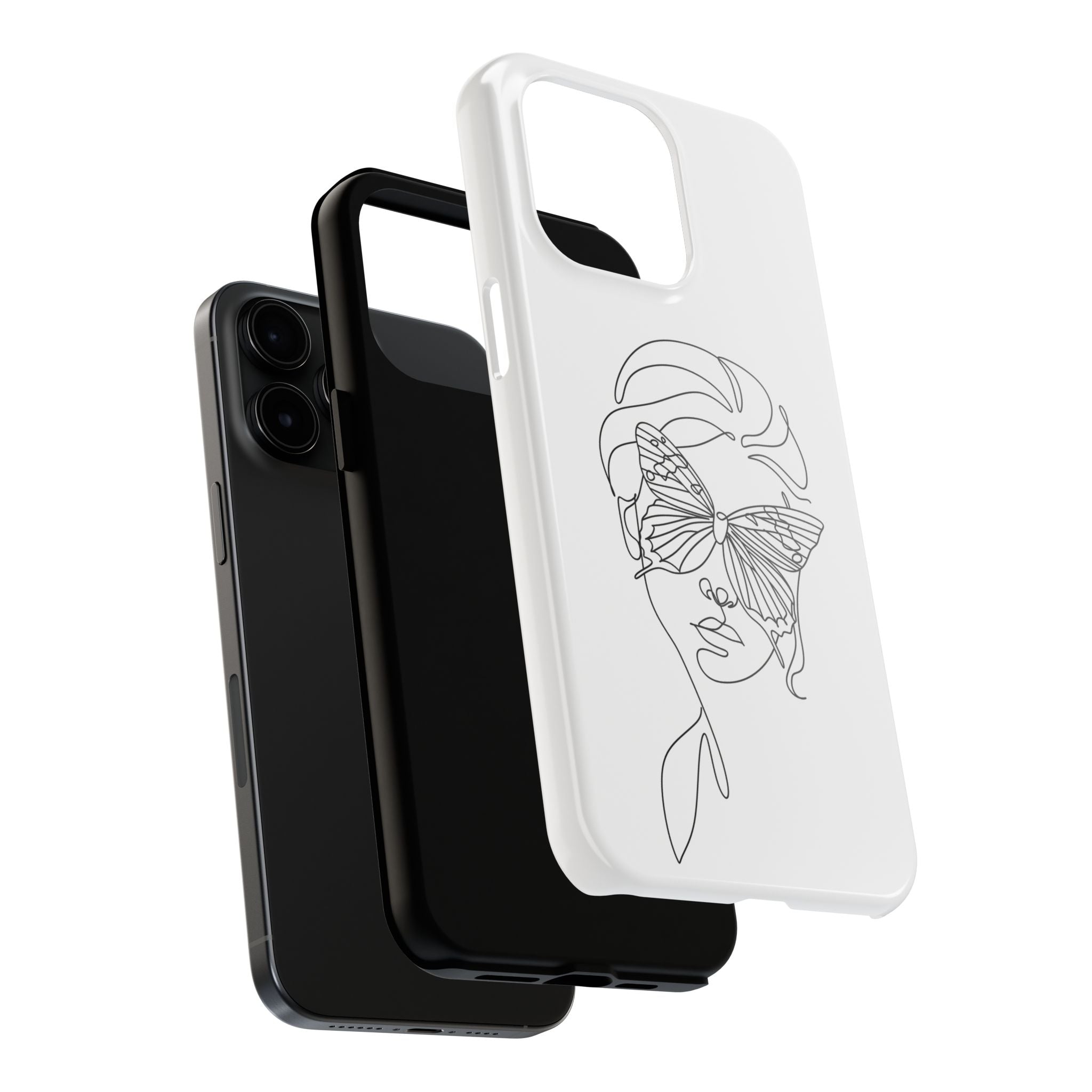 Butterfly Line Art Tough Phone Case — Minimalist Woman Face Design