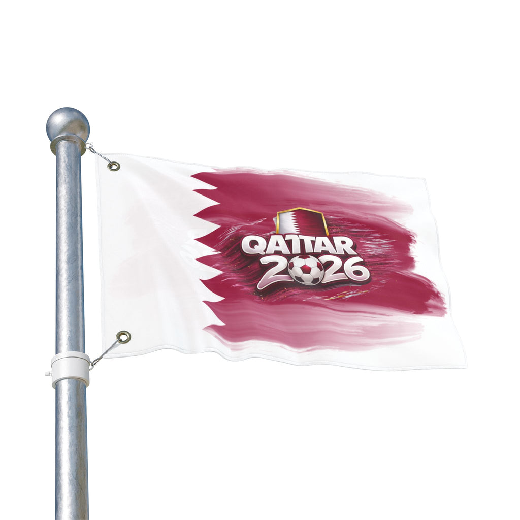Qatar 2026 Soccer Flag — Double-Sided Football Fan Banner