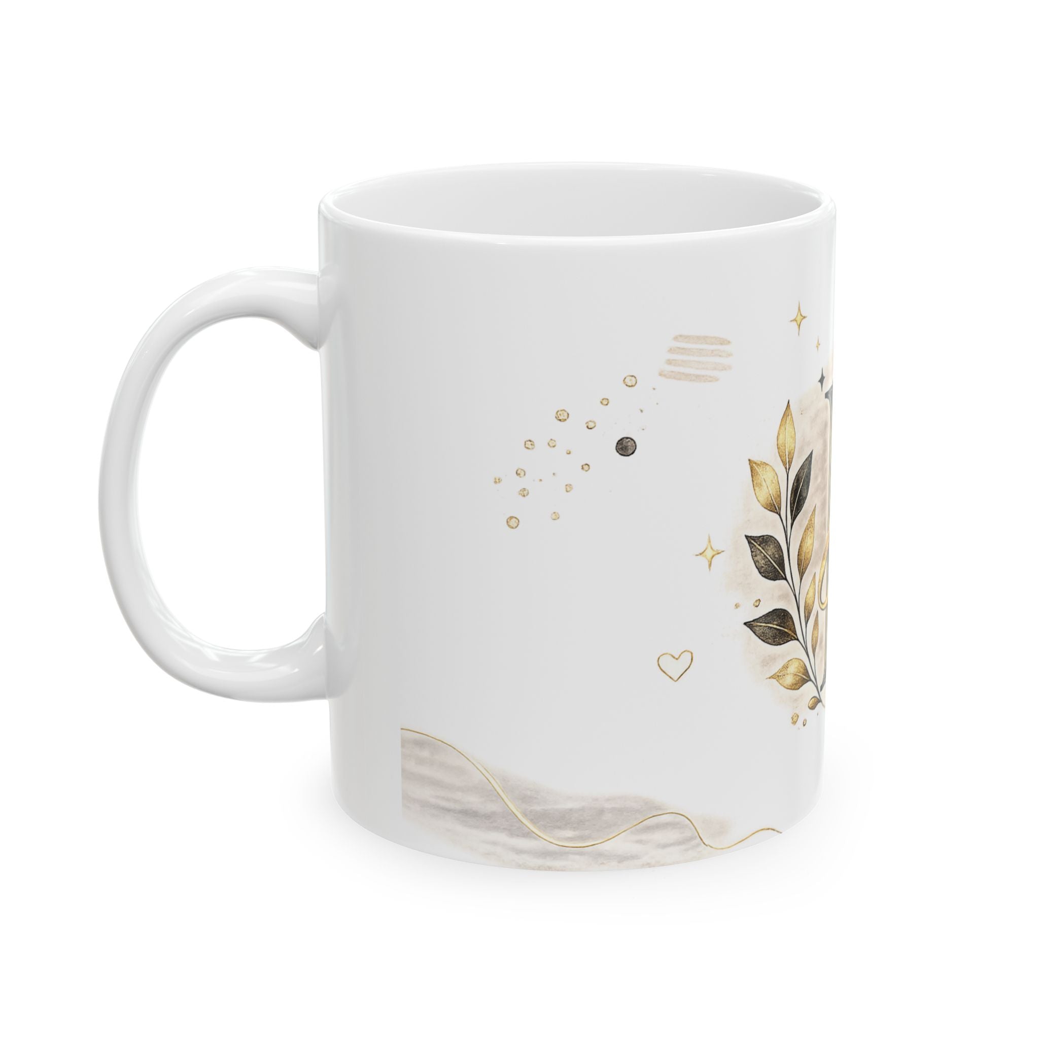 Monogram F Gold Initial Mug — Elegant Letter F Ceramic Coffee Cup