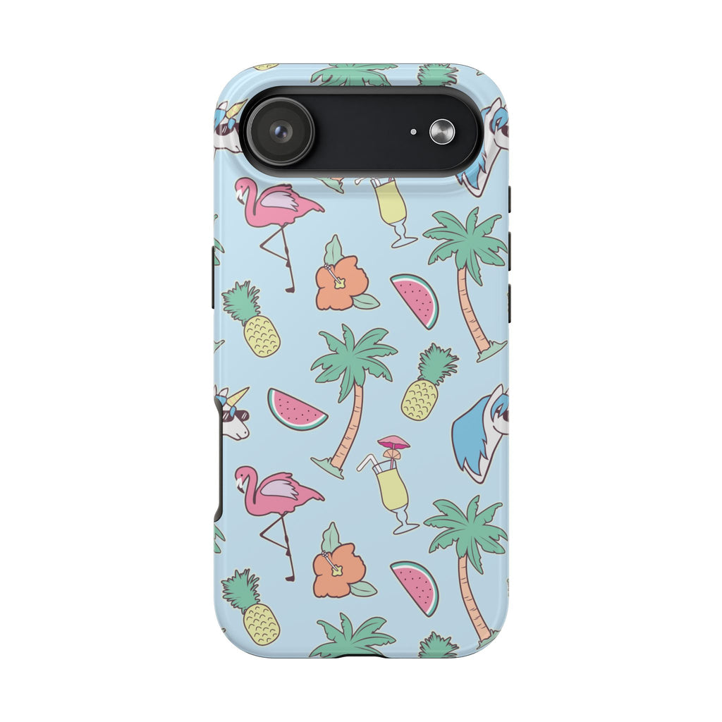 Tropical Summer Tough Phone Case — Pineapple, Flamingo & Palm Pattern