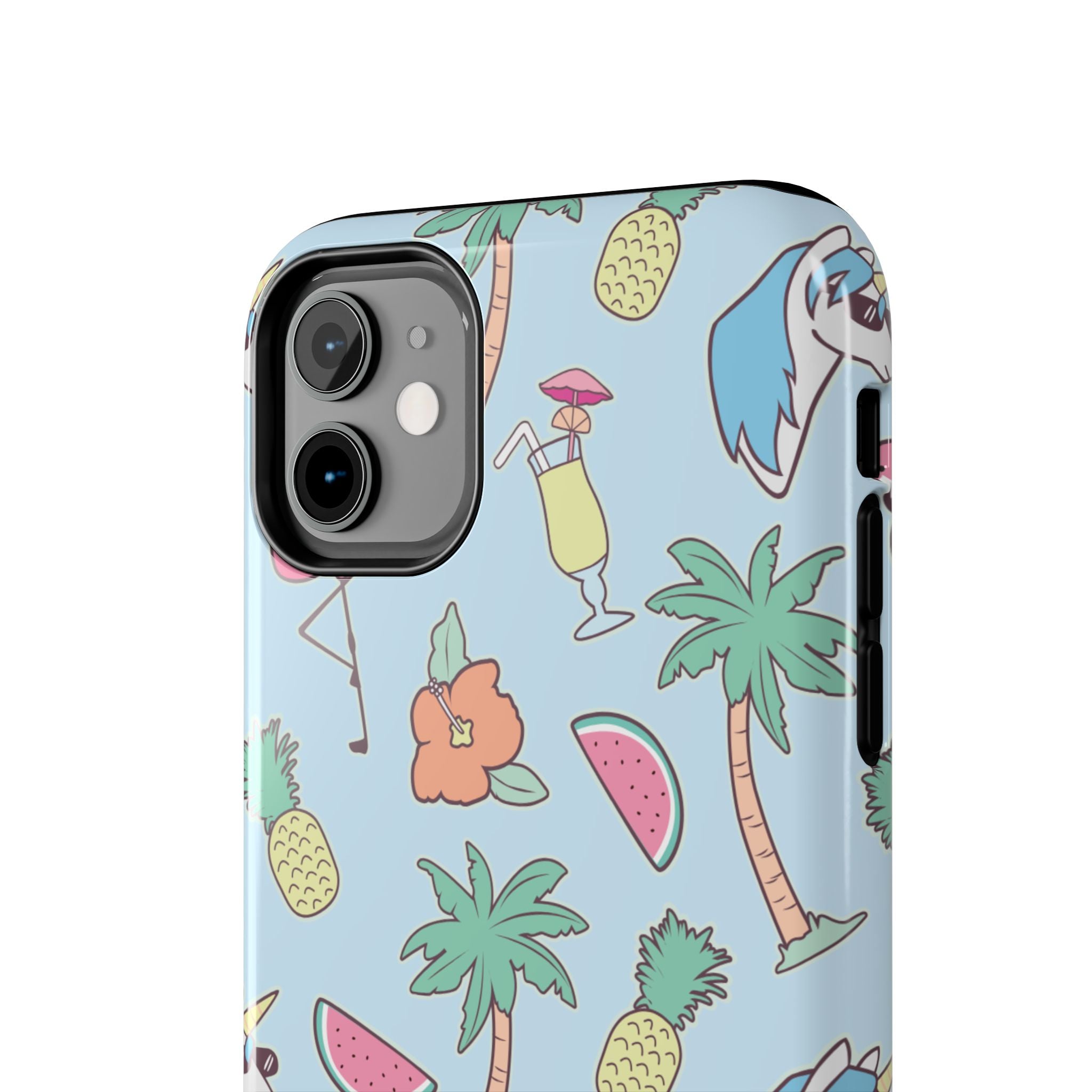 Tropical Summer Tough Phone Case — Pineapple, Flamingo & Palm Pattern