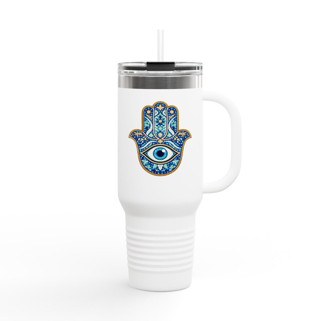 Hamsa Hand 40oz Insulated Travel Mug — Blue Evil Eye Tumbler
