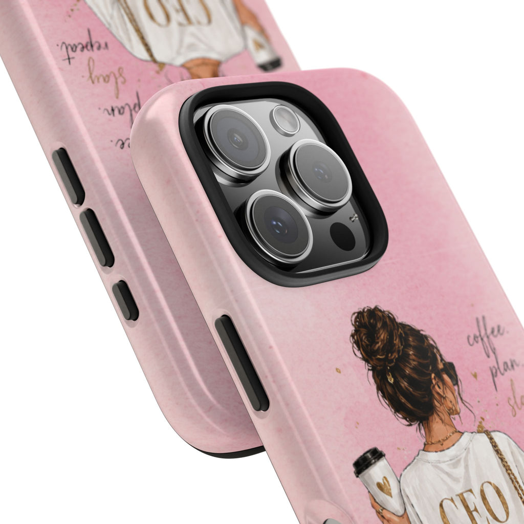 CEO Mood Tough Phone Case — "Coffee, Plan, Slay, Repeat" Pink Protective Cover