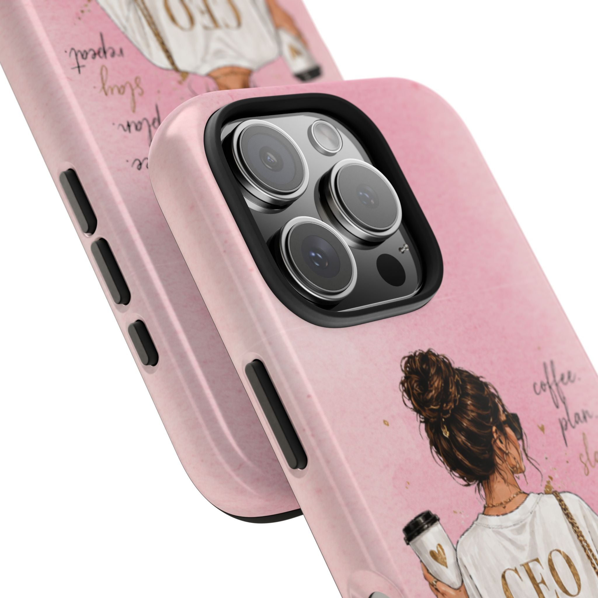 CEO Mood Tough Phone Case — "Coffee, Plan, Slay, Repeat" Pink Protective Cover