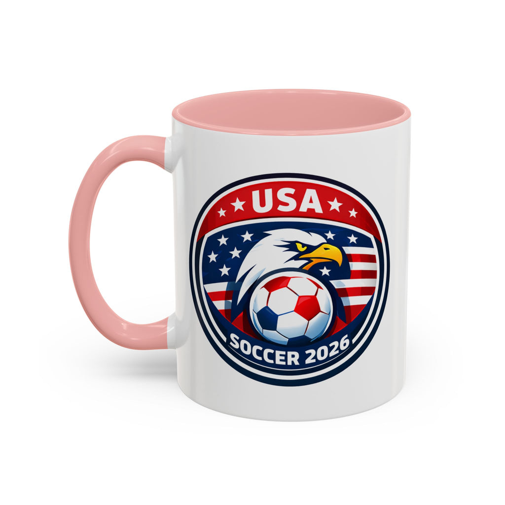 USA Soccer 2026 Accent Coffee Mug — Eagle & Flag Soccer Team Fan Gift (11/15oz)