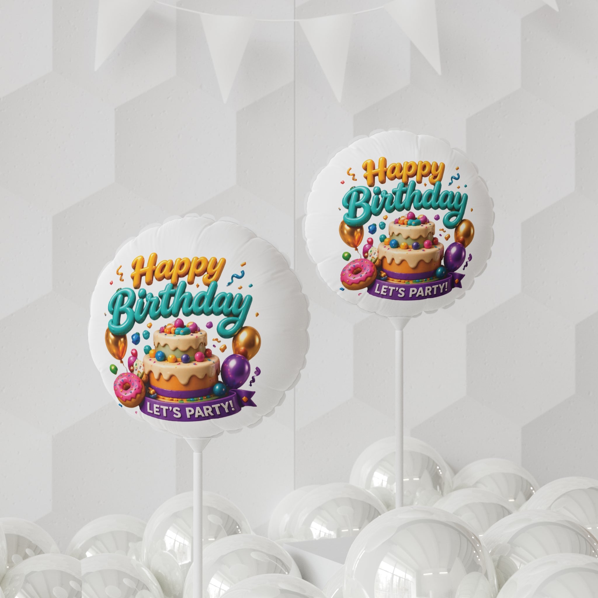 Happy Birthday Foil Balloon — 11" Round/Heart Party Balloon ("Let's Party")