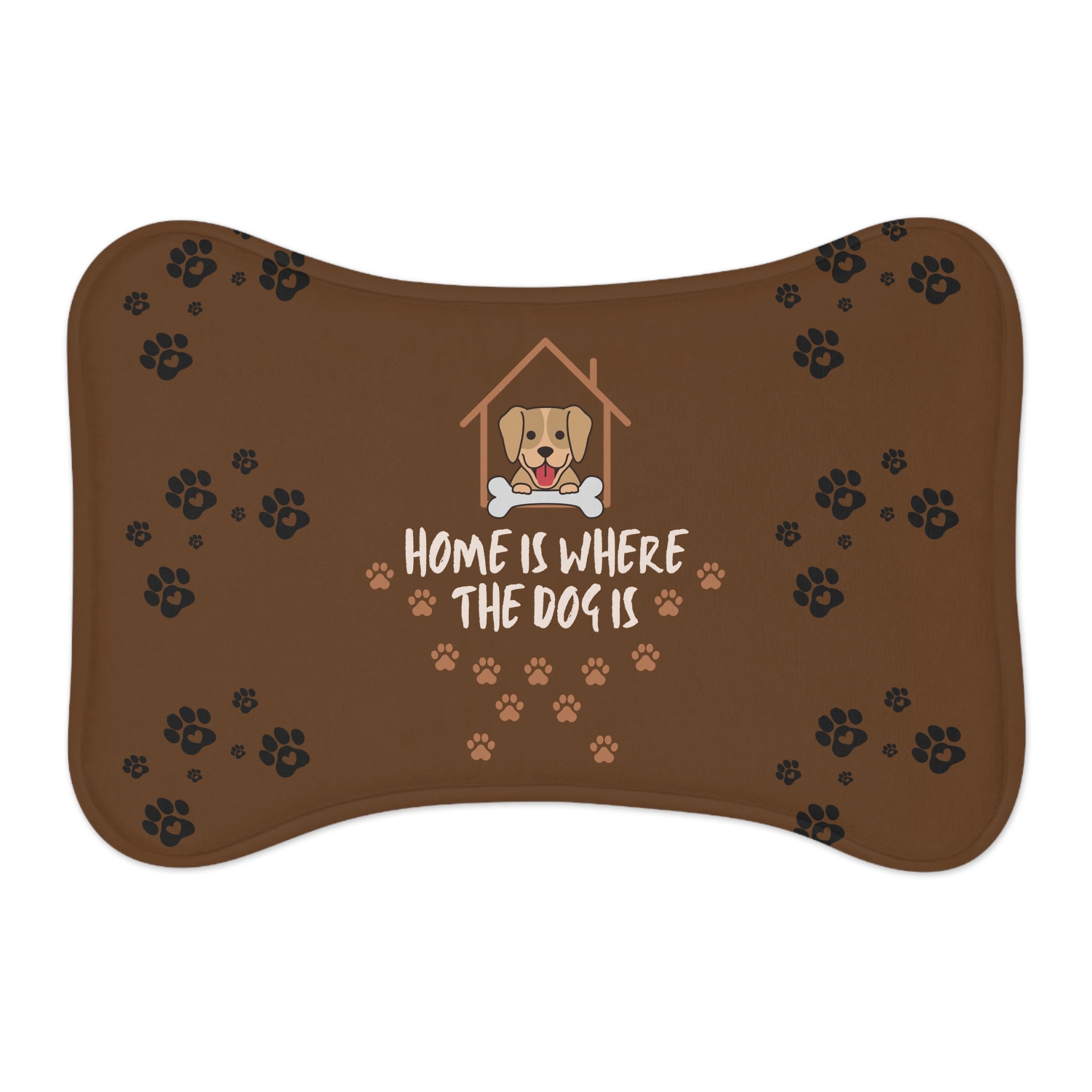 Pet Feeding Mat — "Home Is Where The Dog Is" Paw Print Food & Water Placemat