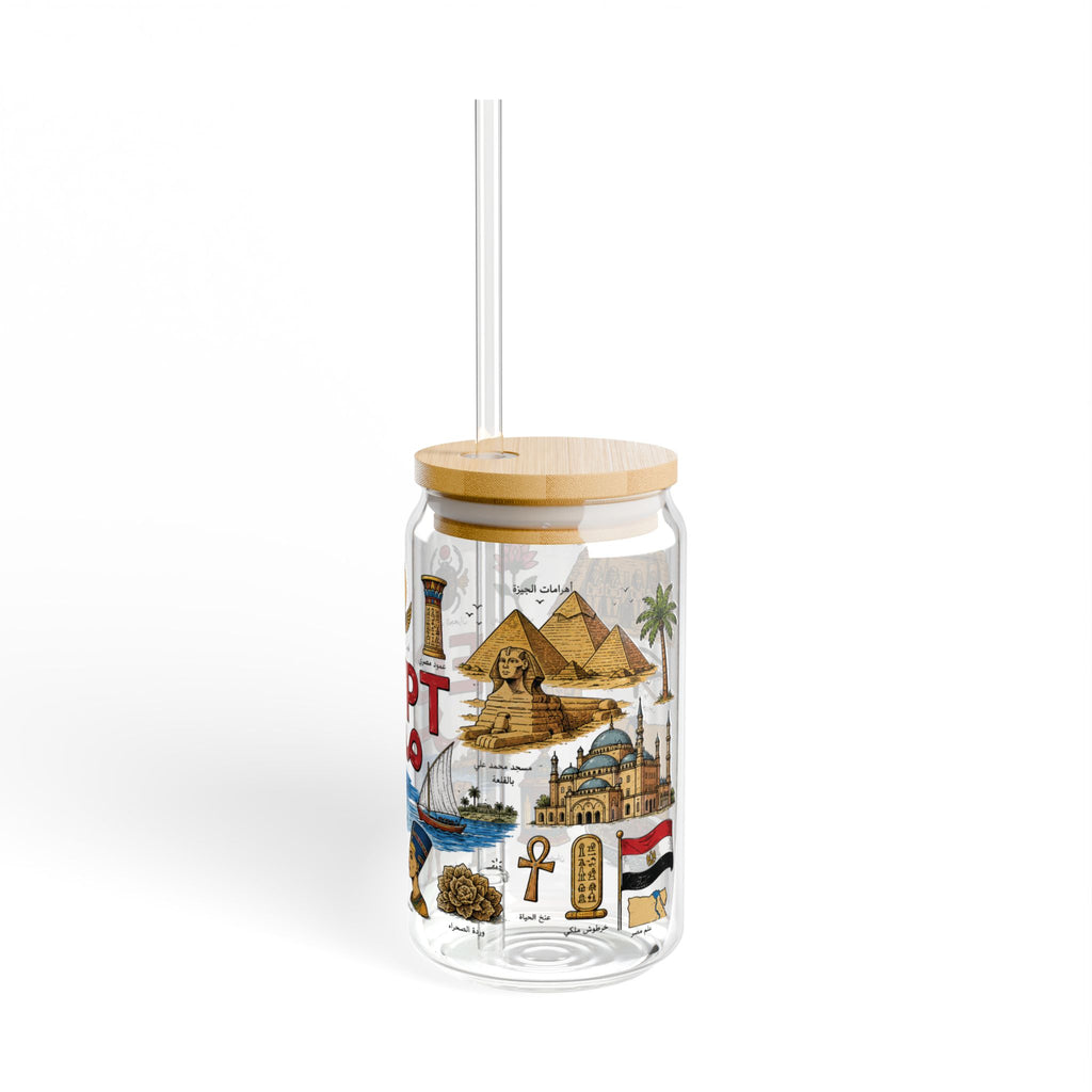 Egypt Travel Sipper Glass — 16oz Egyptian Landmarks & Icons Drink Tumbler