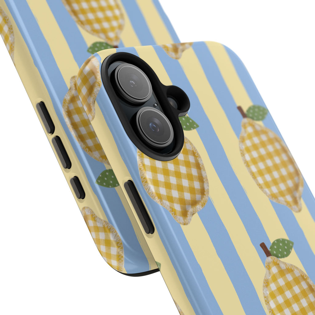 Tough Phone Case — Blue & Yellow Gingham Lemon Design