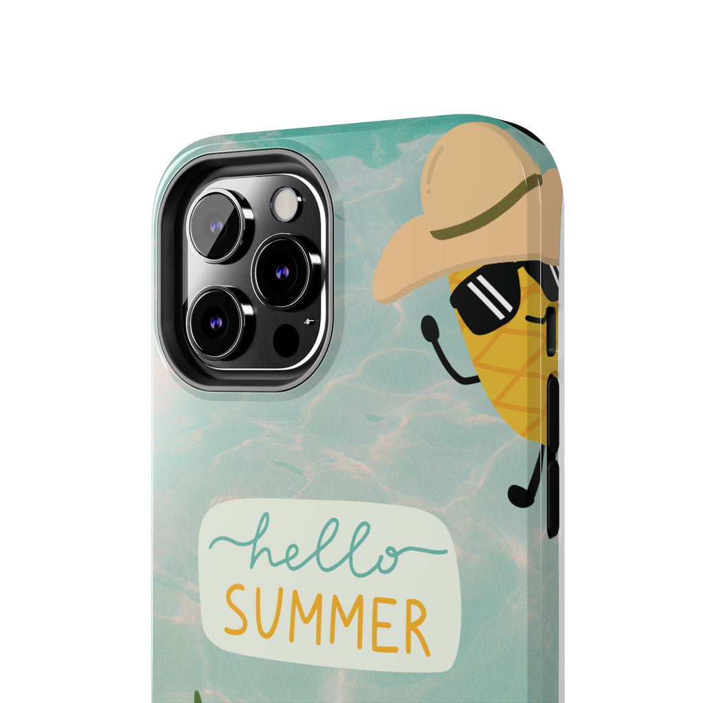 Hello Summer Tough Phone Case - Cute Pineapple & Oranges Beach Design