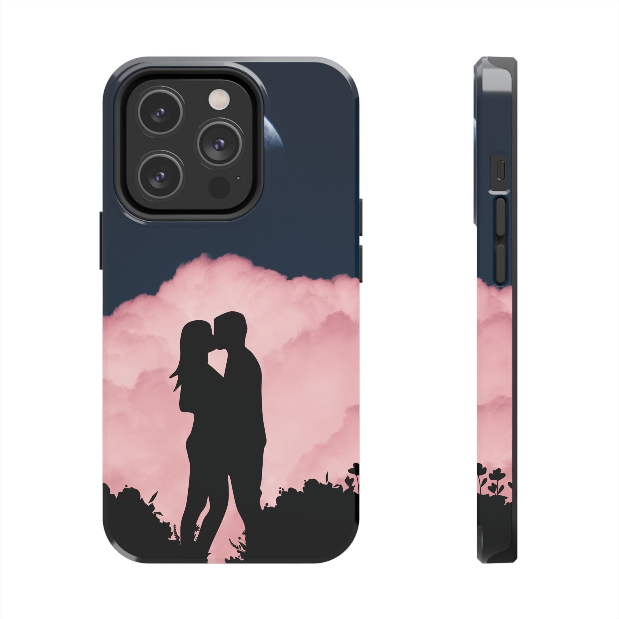 Tough Phone Case — Romantic Couple Silhouette with Moon & Pink Cloud