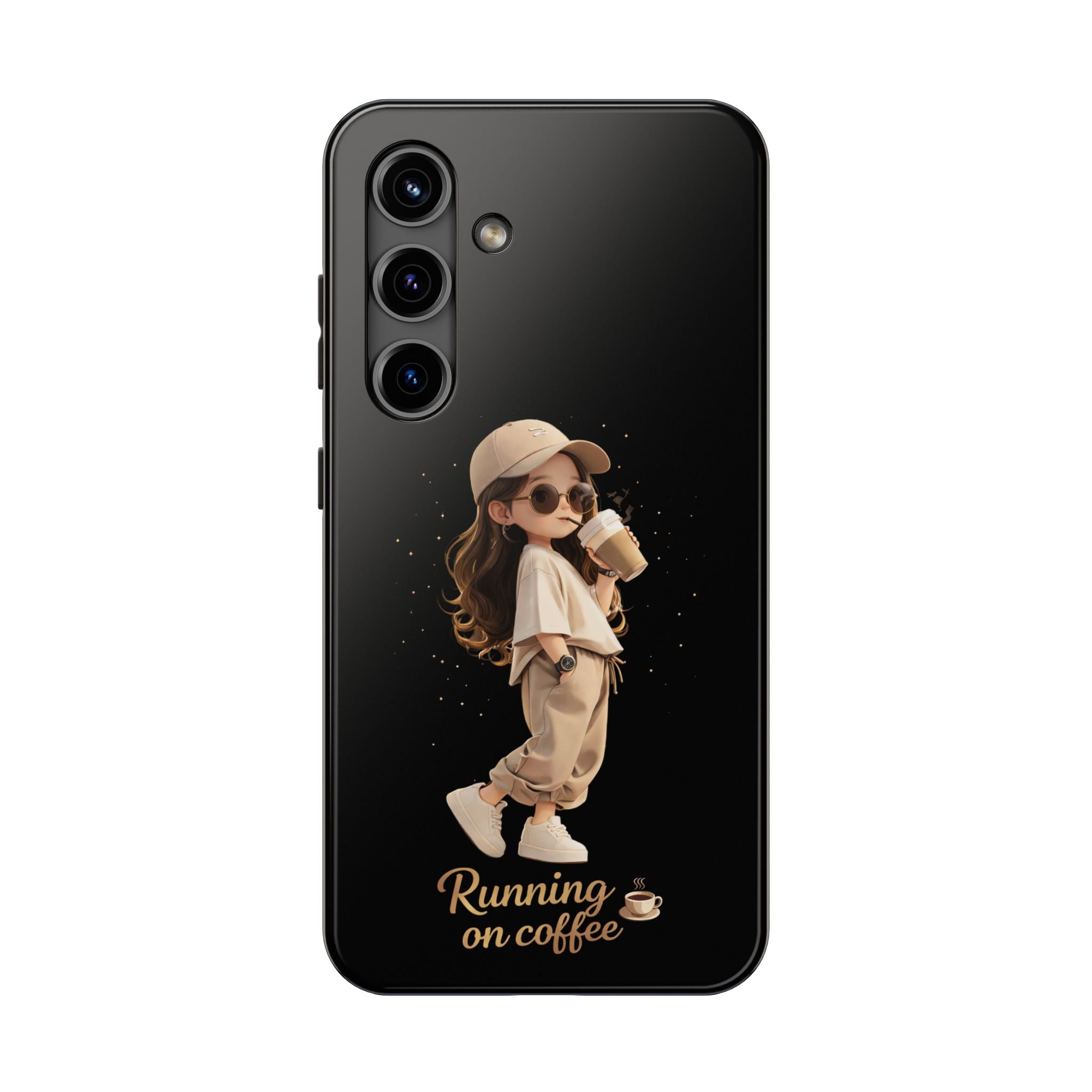 Phone Case — 'Running on Coffee' Cute Coffee Girl Protective Case