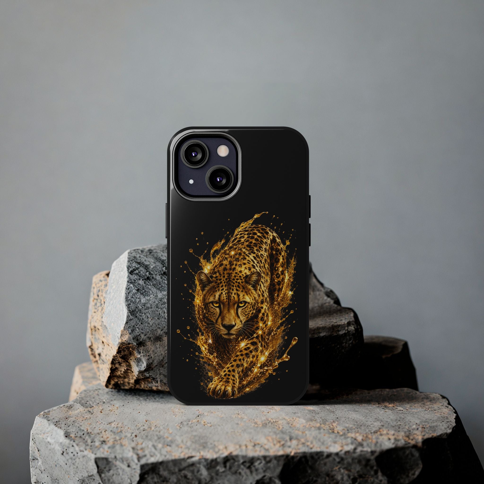 Golden Cheetah Tough Phone Case — Fierce Splash Design, Protective iPhone Cover