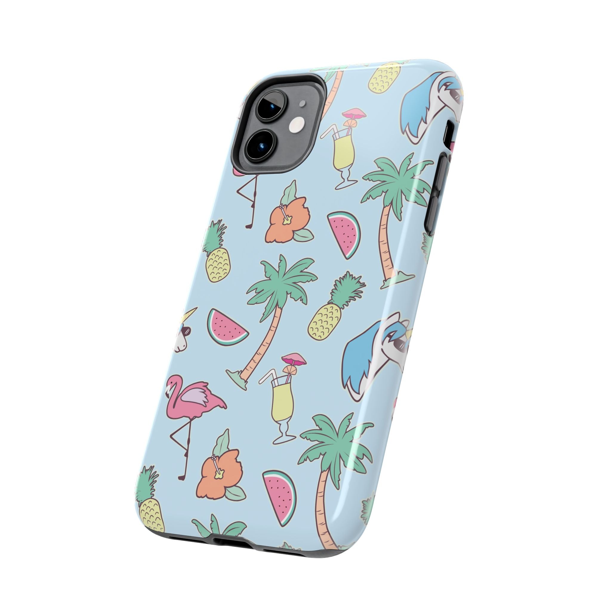 Tropical Summer Tough Phone Case — Pineapple, Flamingo & Palm Pattern