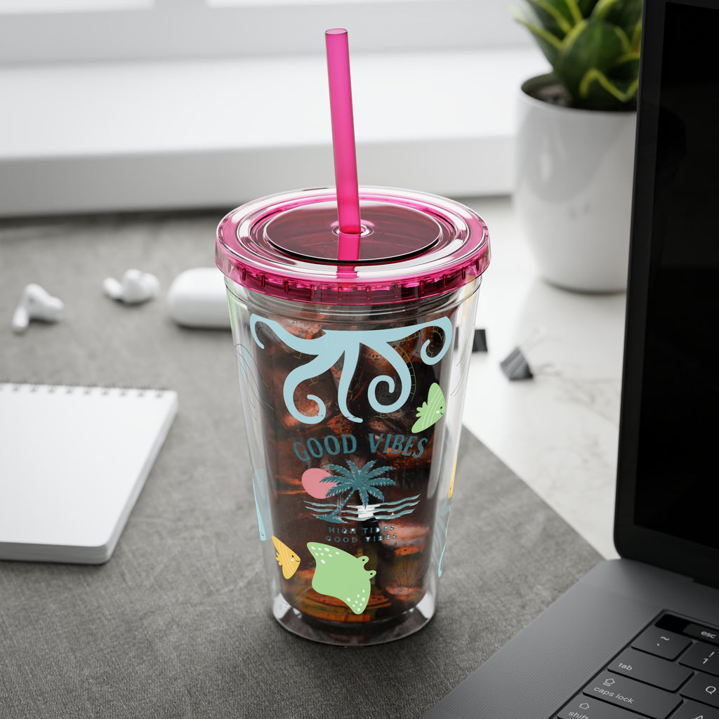 Good Vibes Ocean Tumbler with Straw — 16oz Sea Life Travel Cup