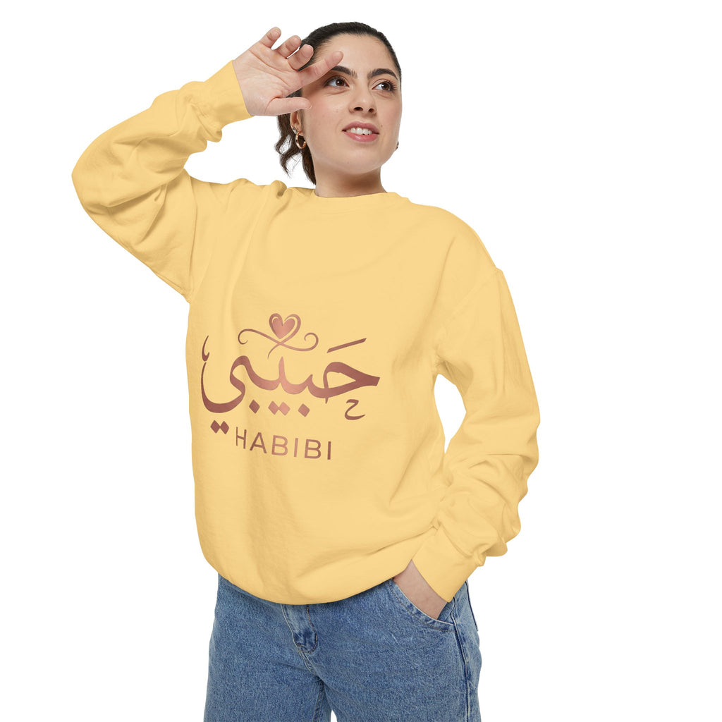Habibi Sweatshirt — Arabic 'حبيبي' Rose Gold Graphic Crewneck