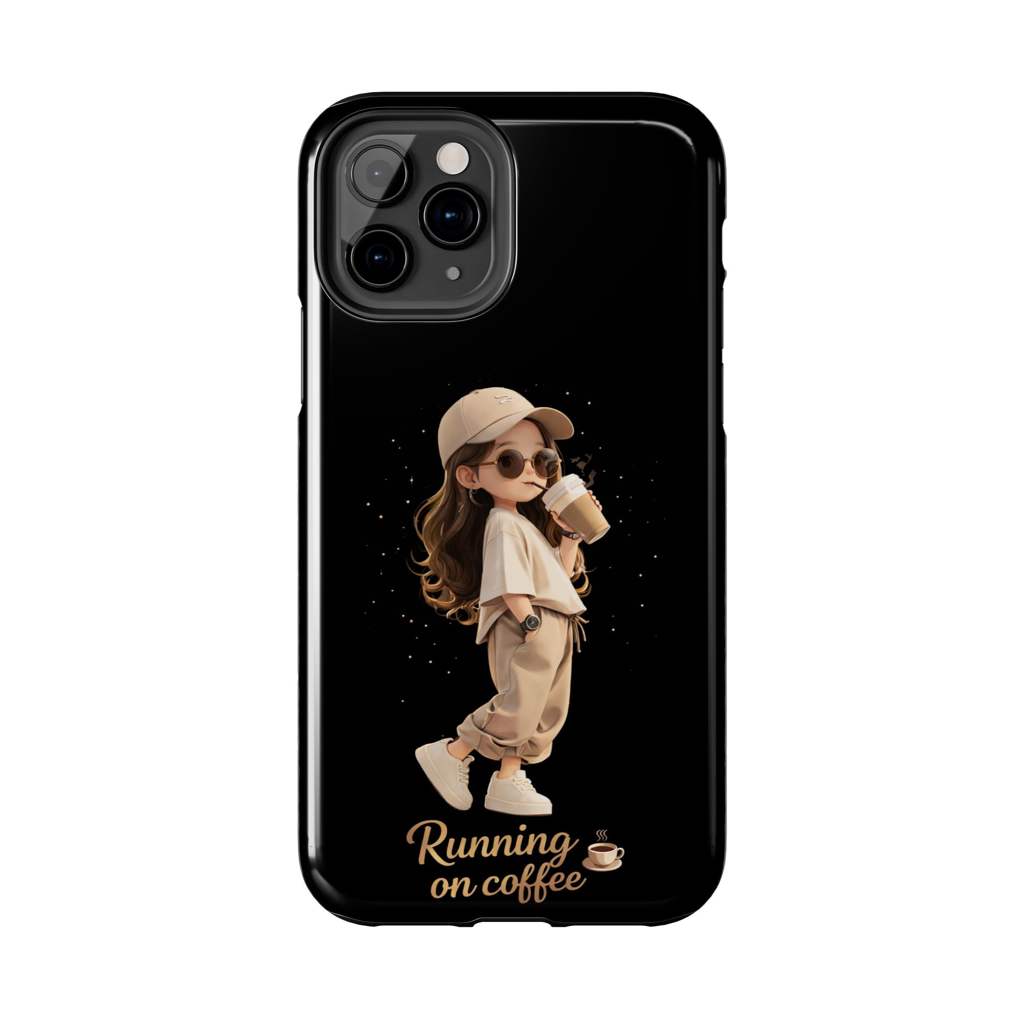 Phone Case — 'Running on Coffee' Cute Coffee Girl Protective Case