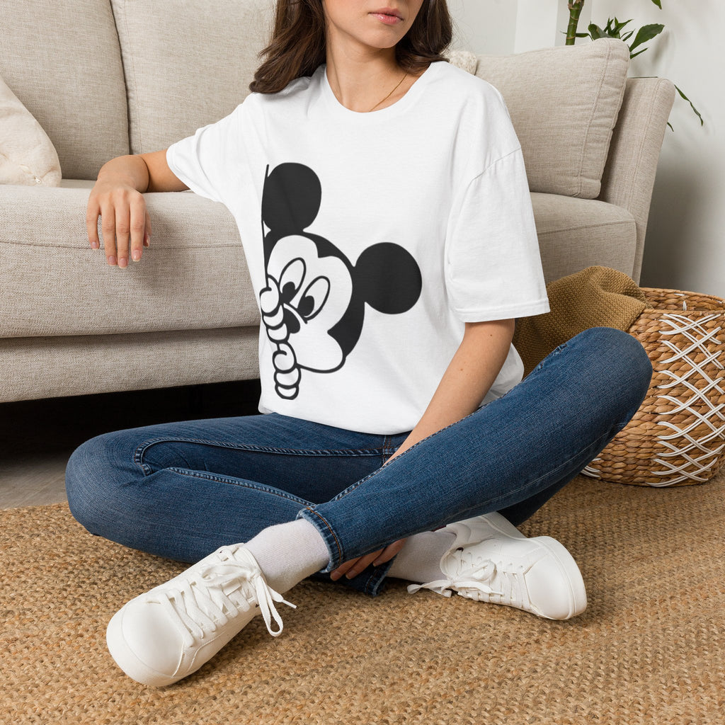 Peeking Mouse Unisex T-Shirt — Playful Peeking Cartoon Graphic Tee