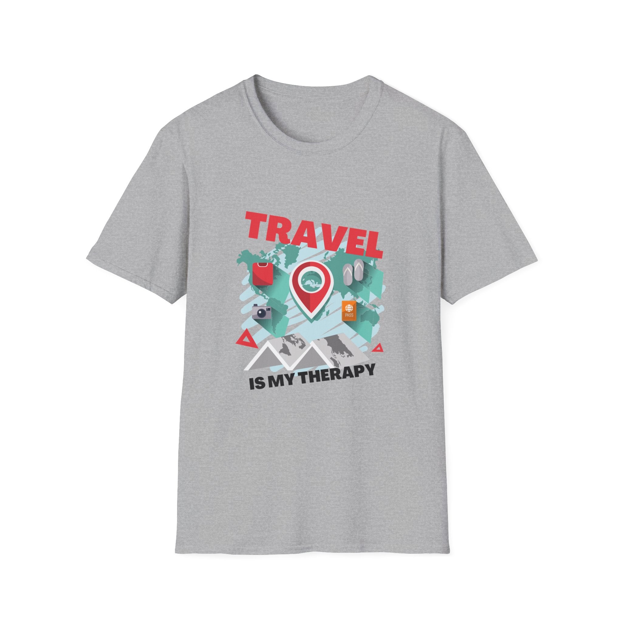 Travel Is My Therapy T-Shirt — Wanderlust Map Tee for Travelers & Adventure Lovers
