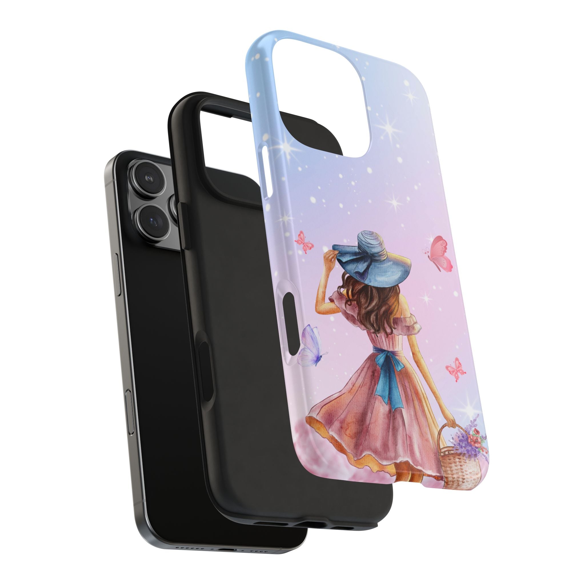 Pastel Girl with Hat Phone Case — Floral Basket Butterfly Tough Phone Case