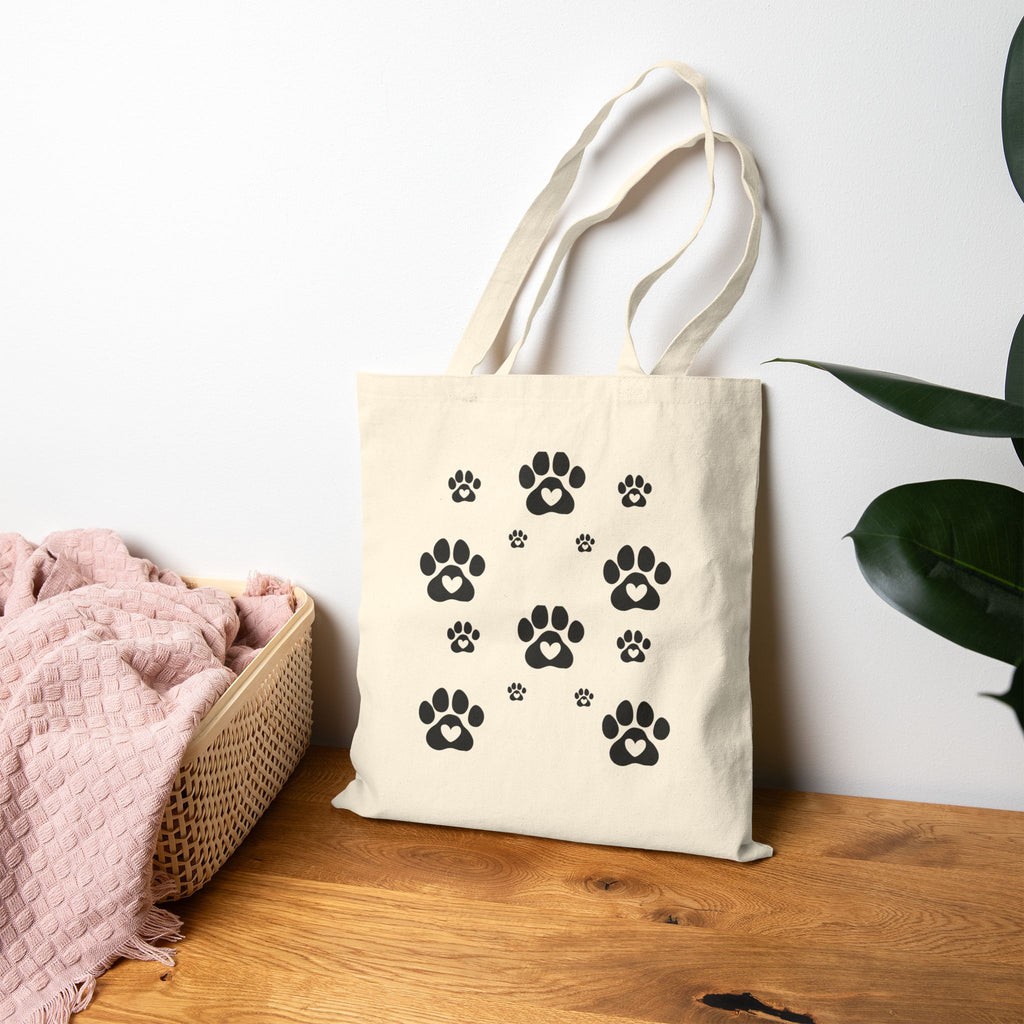 Dog Mom Canvas Tote — Cute Paw Print Reusable Market Bag