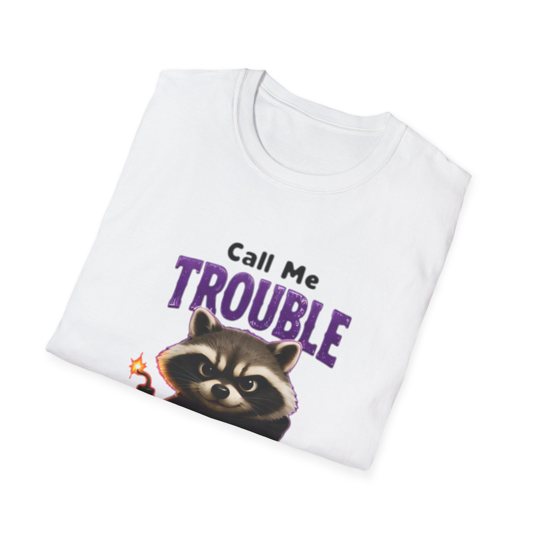 Call Me Trouble Raccoon unisex T-Shirt — Funny 'Bad Ideas' Graphic Tee