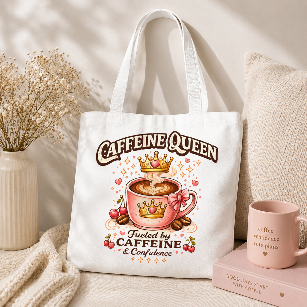 Caffeine Queen Tote Bag — 'Fueled by Caffeine & Confidence' Coffee Lover Tote