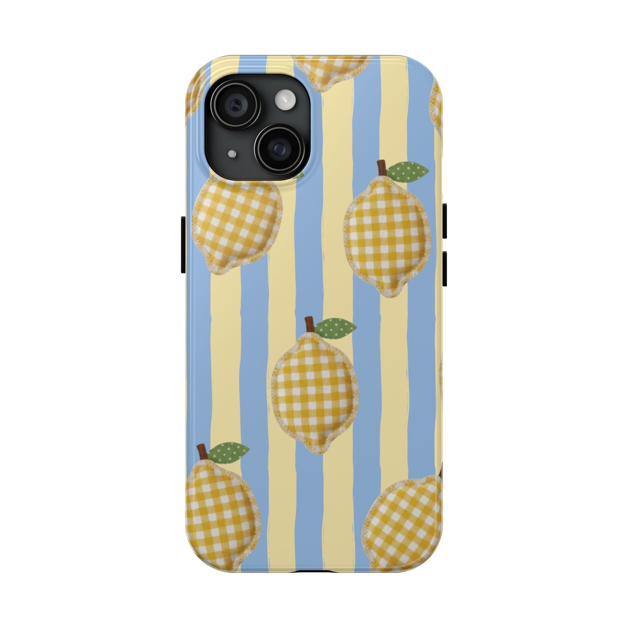 Tough Phone Case — Blue & Yellow Gingham Lemon Design