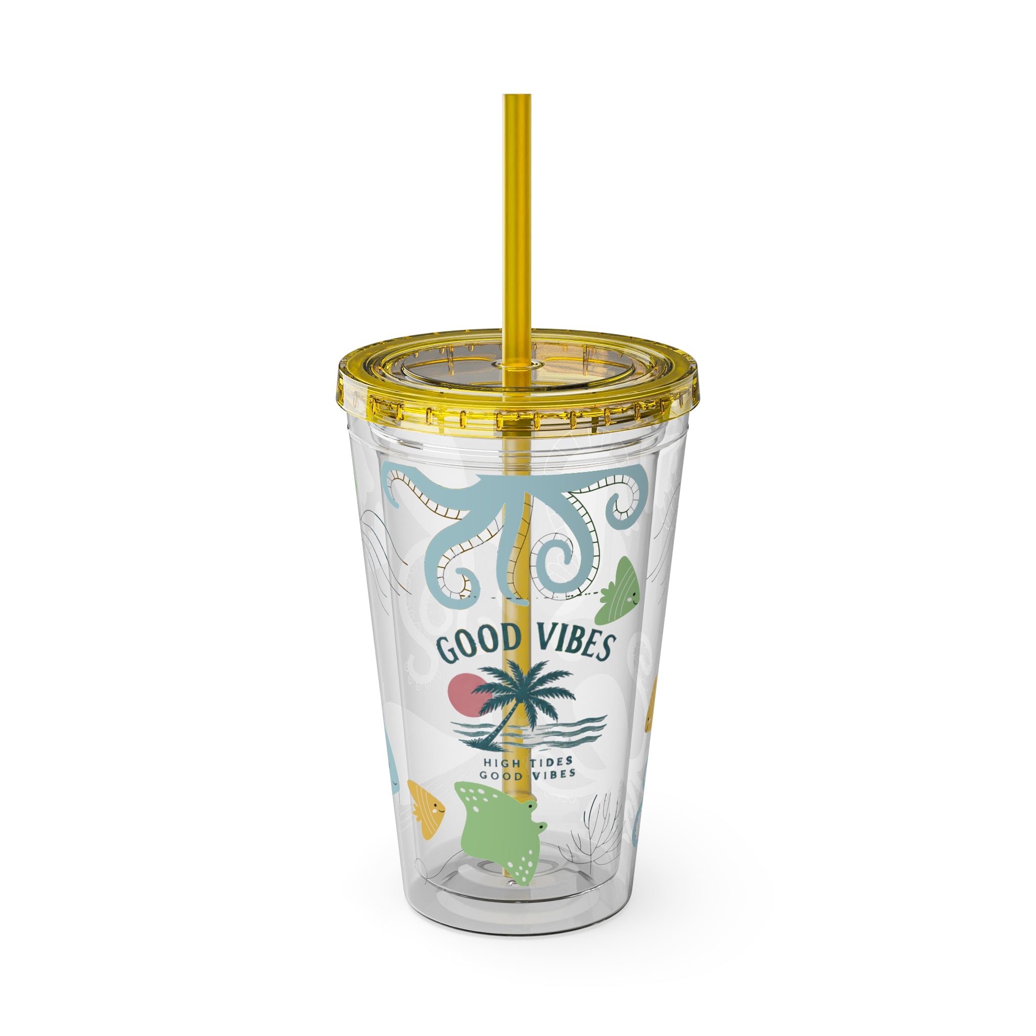 Good Vibes Ocean Tumbler with Straw — 16oz Sea Life Travel Cup
