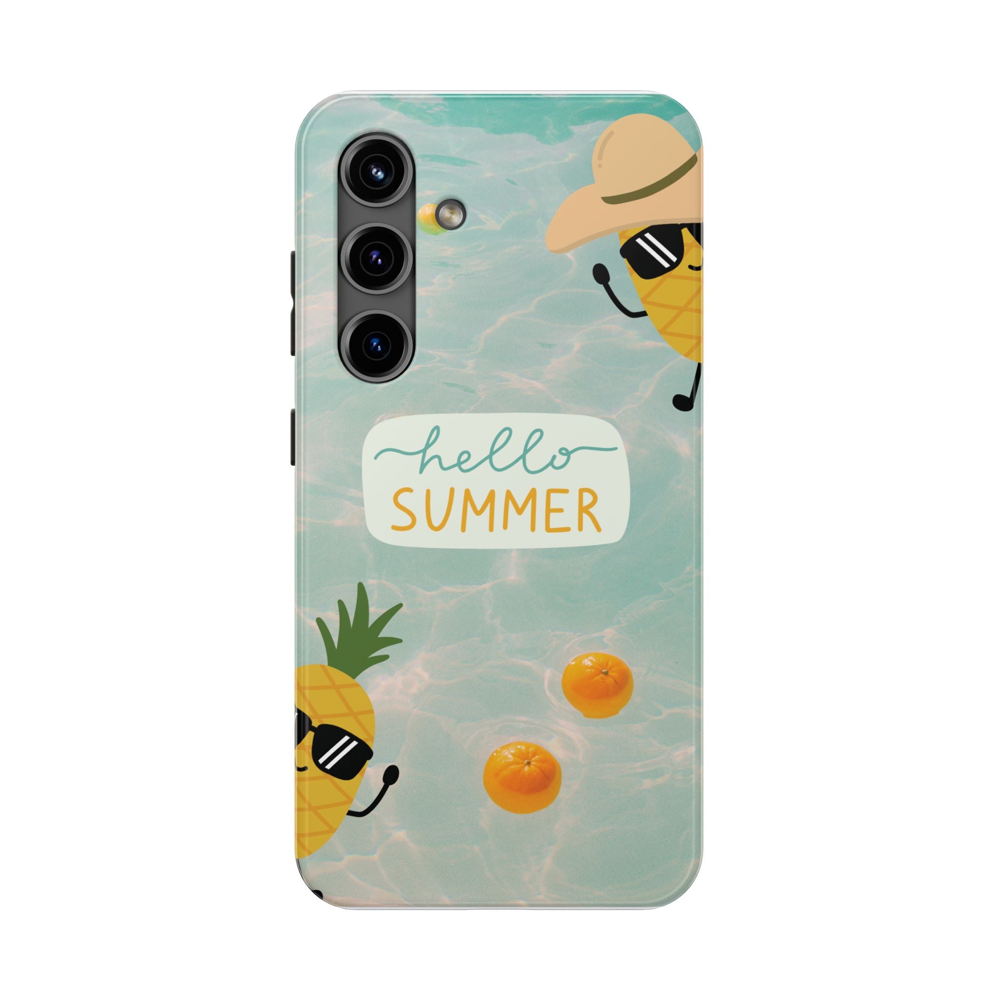 Hello Summer Tough Phone Case - Cute Pineapple & Oranges Beach Design