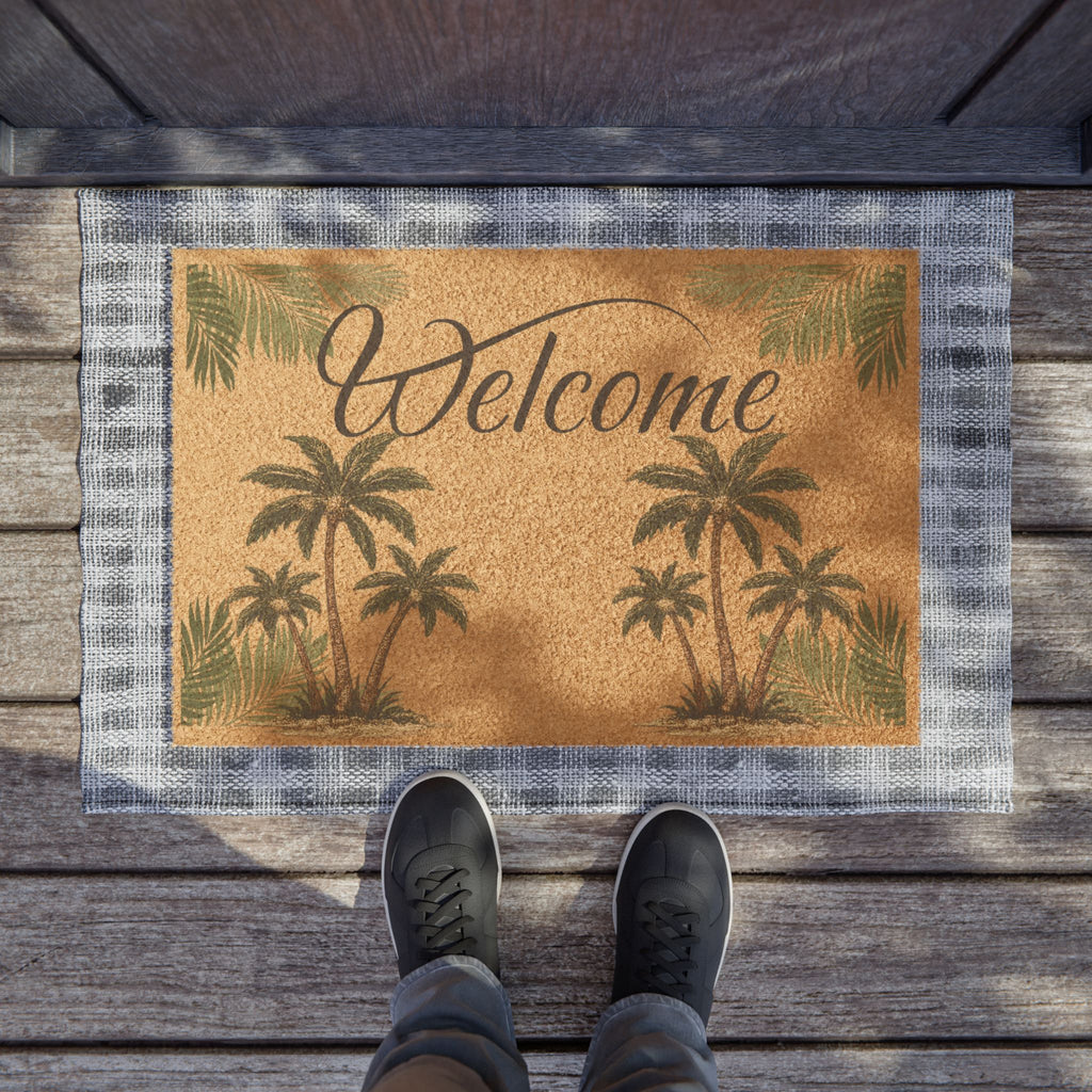 Welcome Palm Doormat — Tropical Coir Entrance Mat