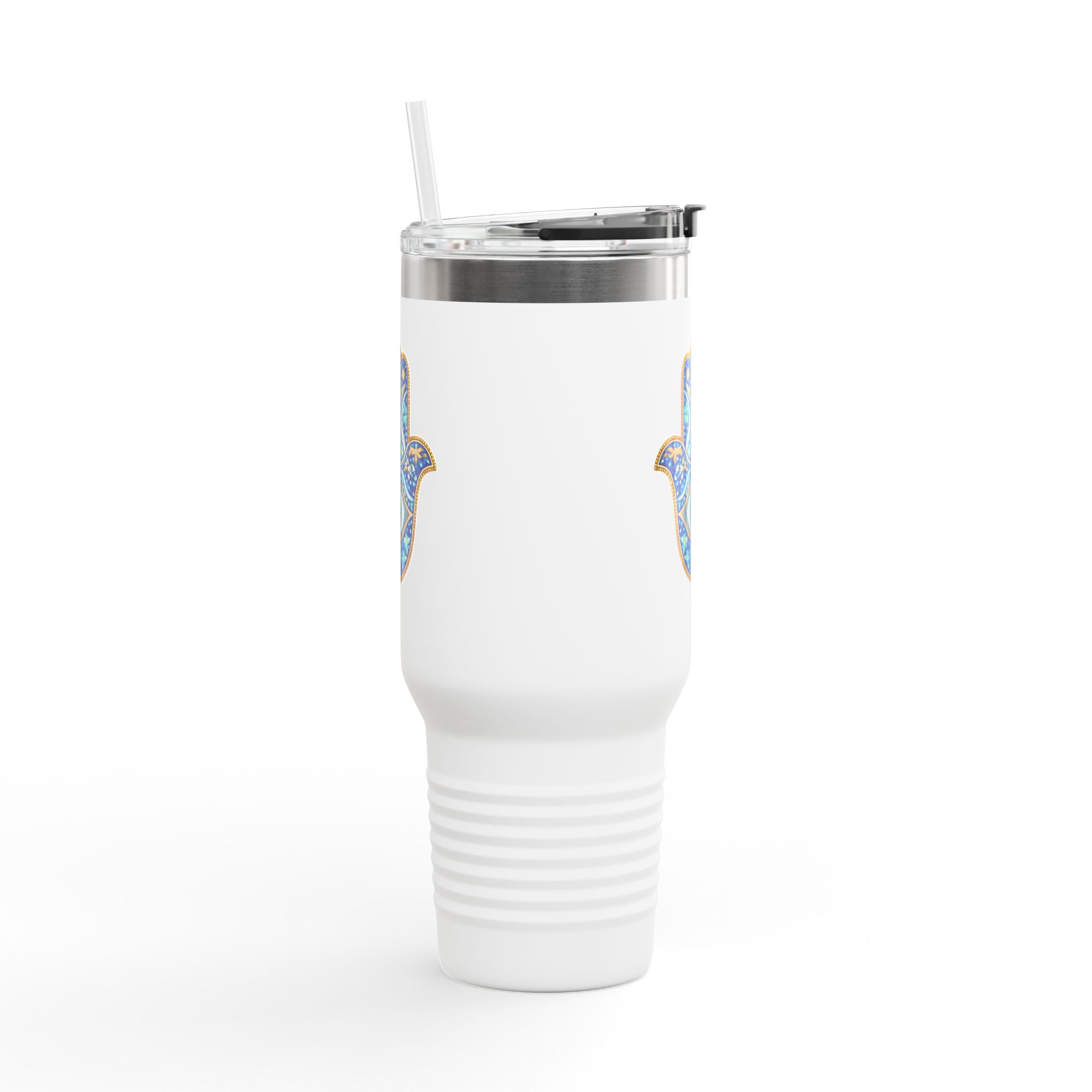 Hamsa Hand 40oz Insulated Travel Mug — Blue Evil Eye Tumbler