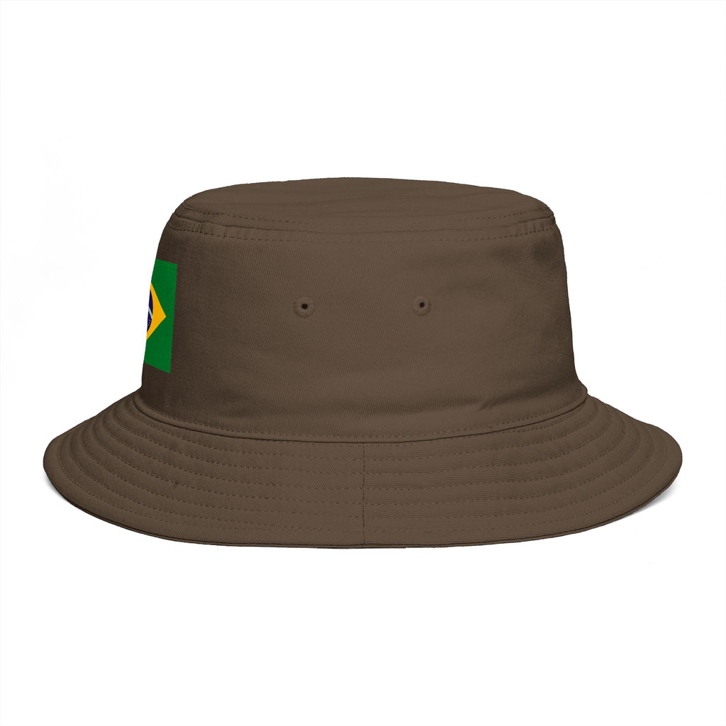 Brazil Flag Bucket Hat — Brown Cotton Sun Hat with Brazilian Flag Patch
