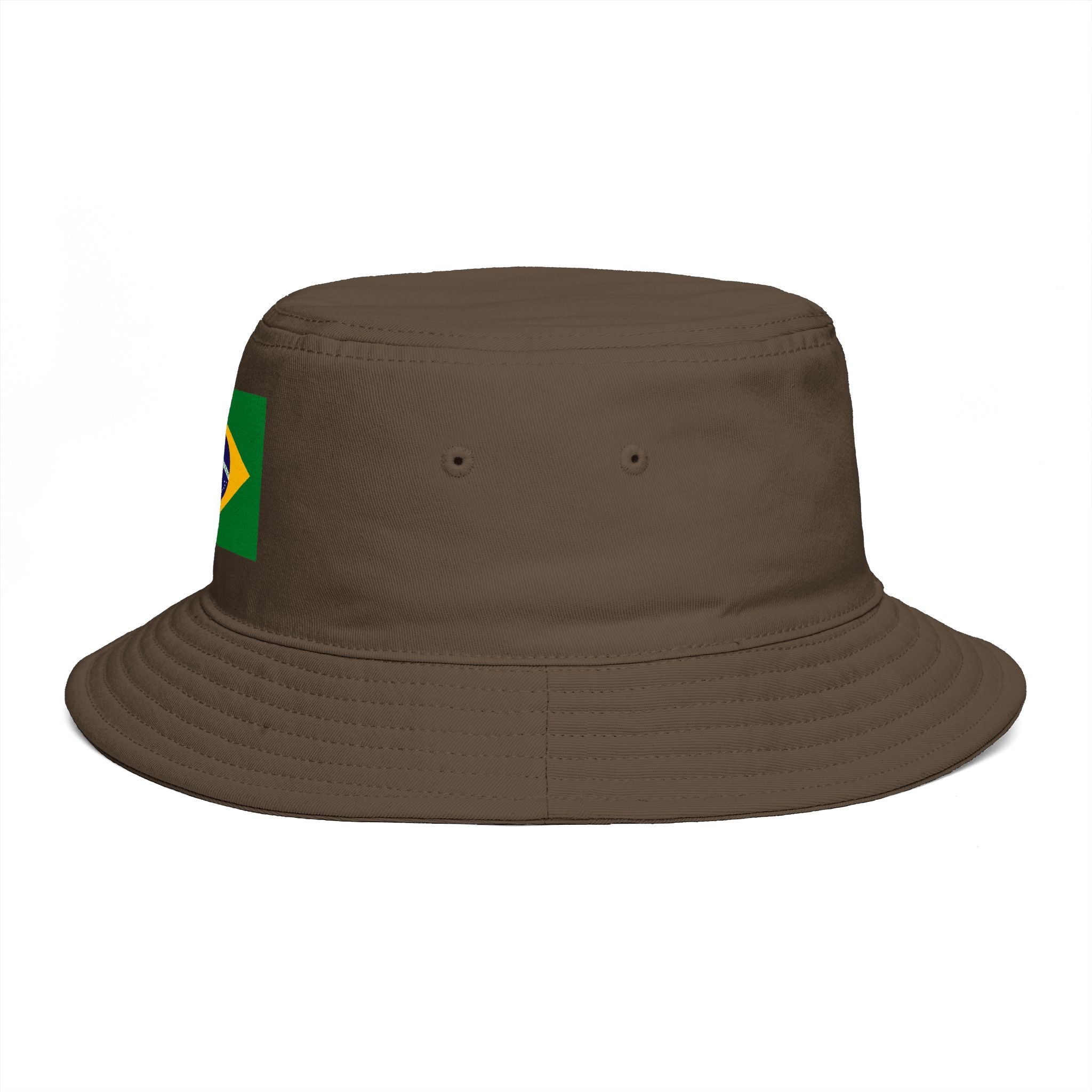 Brazil Flag Bucket Hat — Brown Cotton Sun Hat with Brazilian Flag Patch