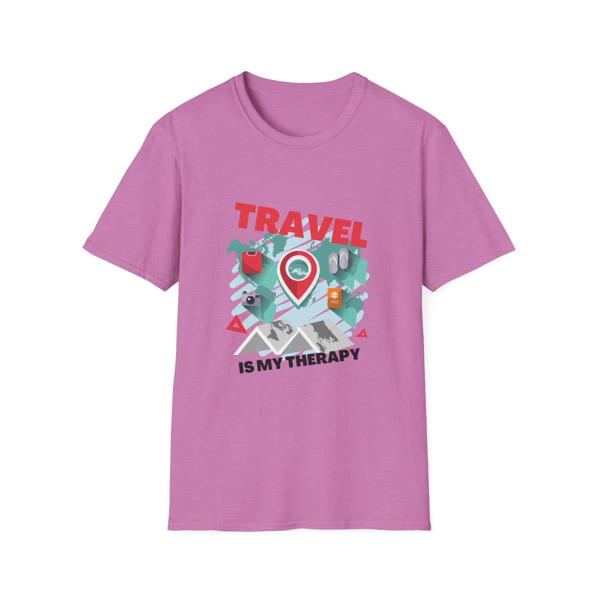 Travel Is My Therapy T-Shirt — Wanderlust Map Tee for Travelers & Adventure Lovers
