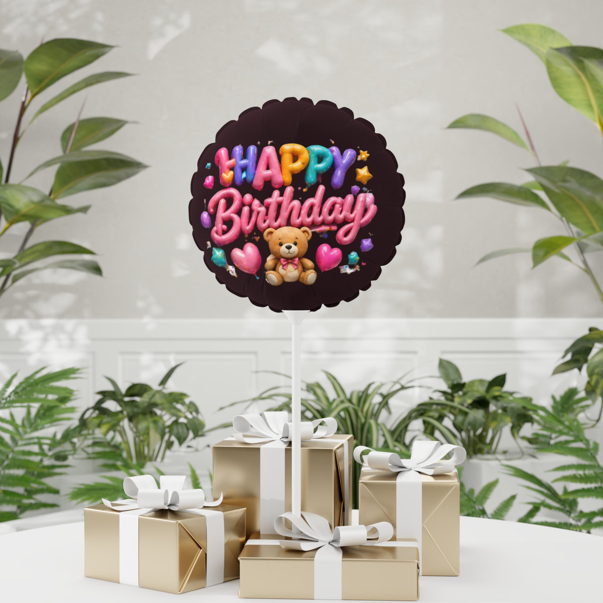 Happy Birthday Teddy Balloon — 11" Round Foil Party Balloon