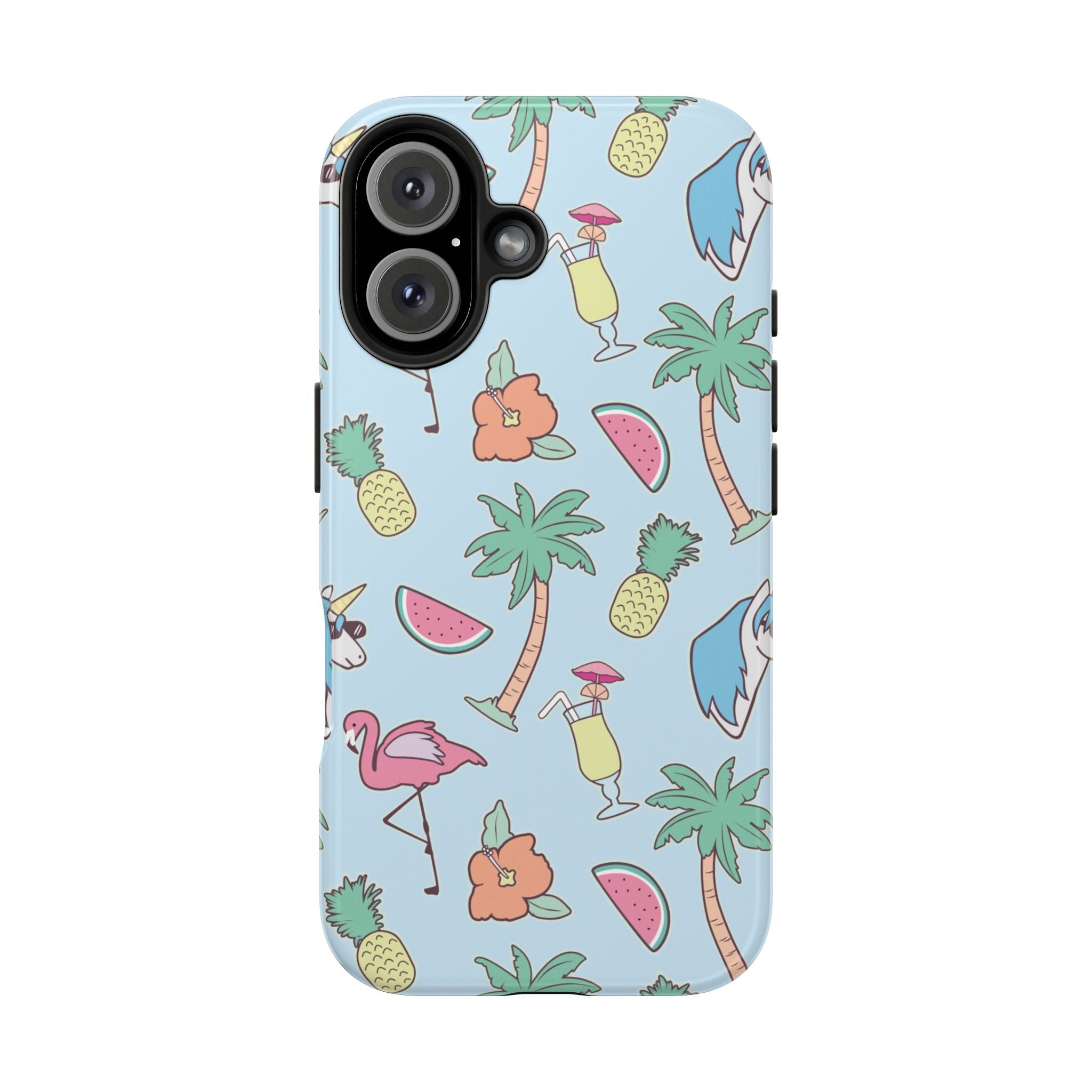 Tropical Summer Tough Phone Case — Pineapple, Flamingo & Palm Pattern