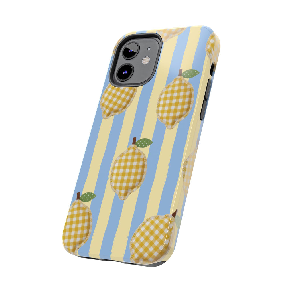 Tough Phone Case — Blue & Yellow Gingham Lemon Design