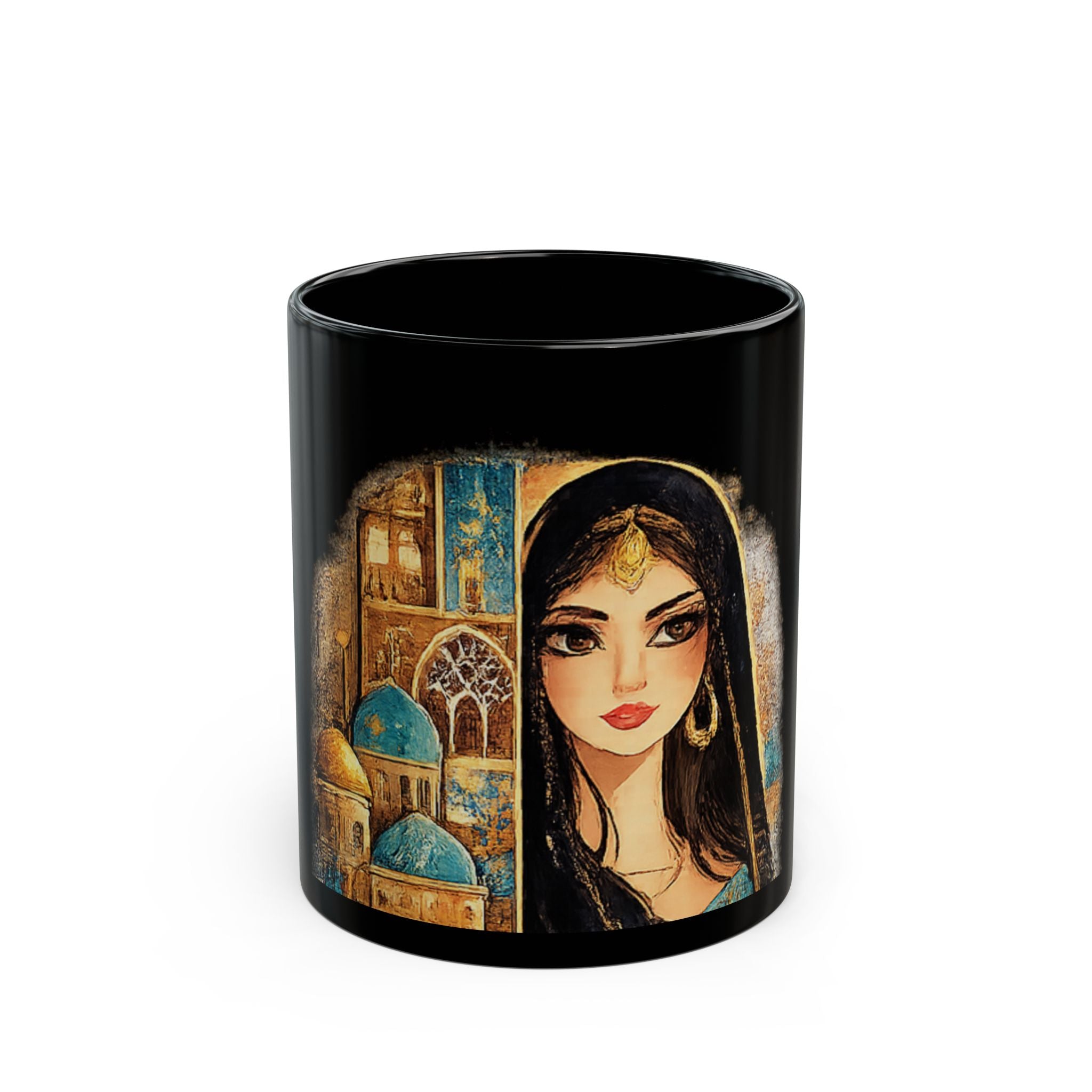 Black Ceramic Mug – Middle Eastern Princess Portrait Art Coffee Cup