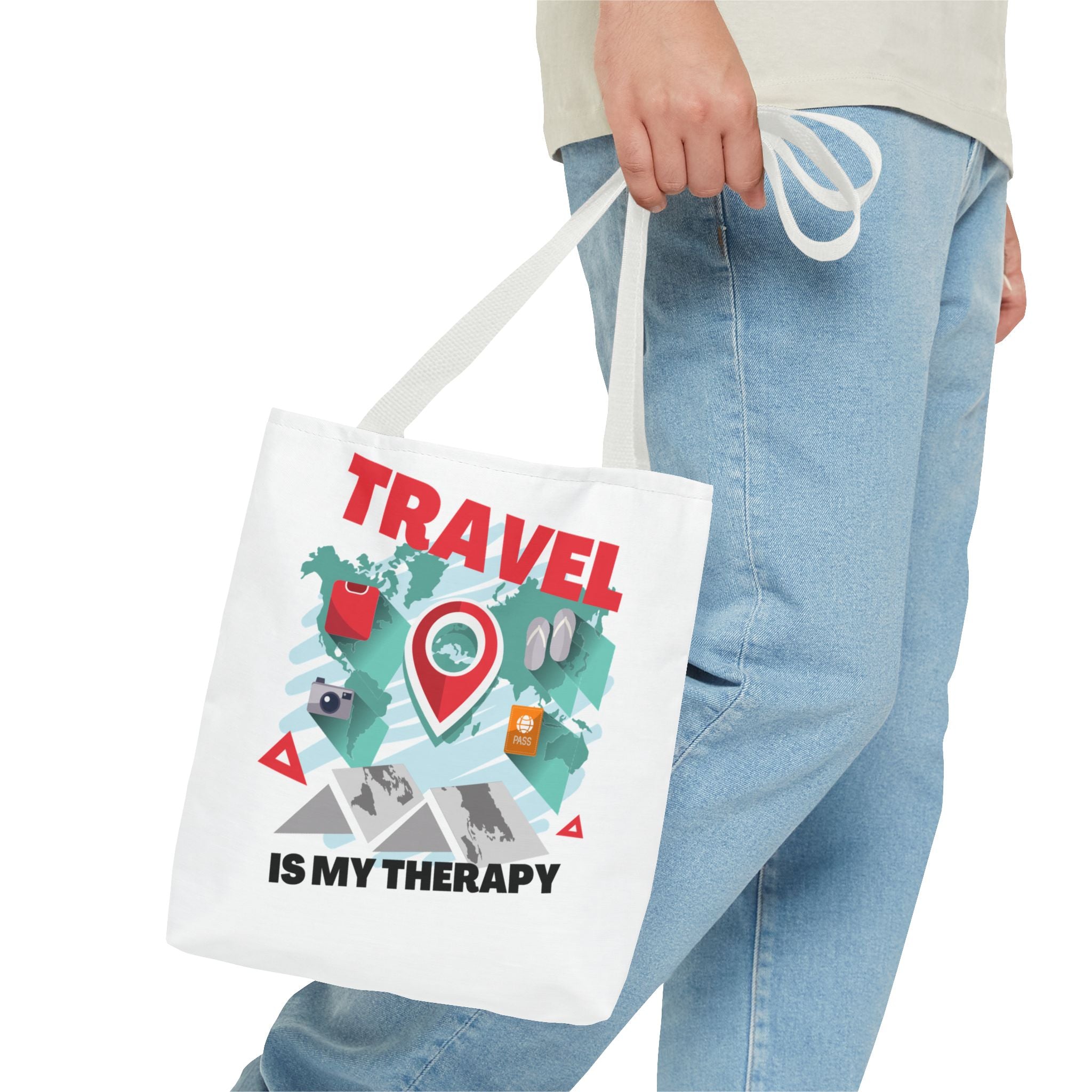 Travel Tote Bag - "Travel Is My Therapy" Canvas Shopper