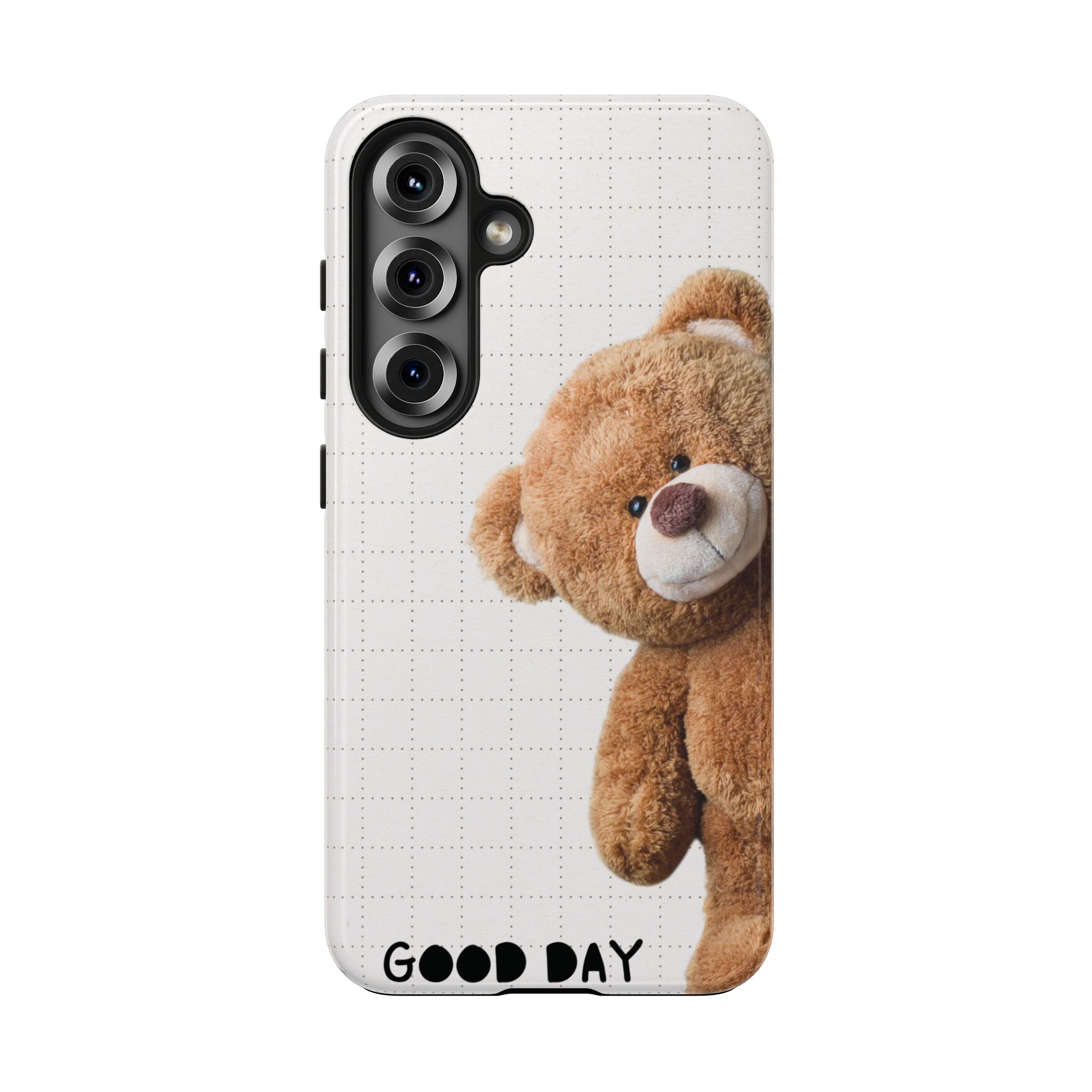 Teddy Bear Tough Phone Case — Cute Plush Peeking Design, Protective Shockproof Cover