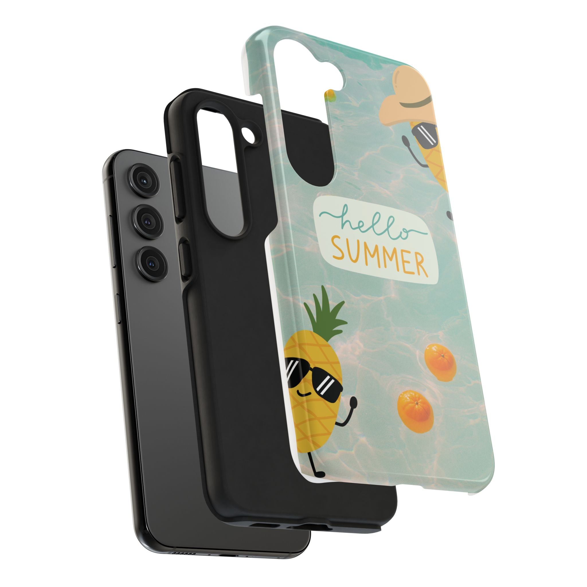 Hello Summer Tough Phone Case - Cute Pineapple & Oranges Beach Design