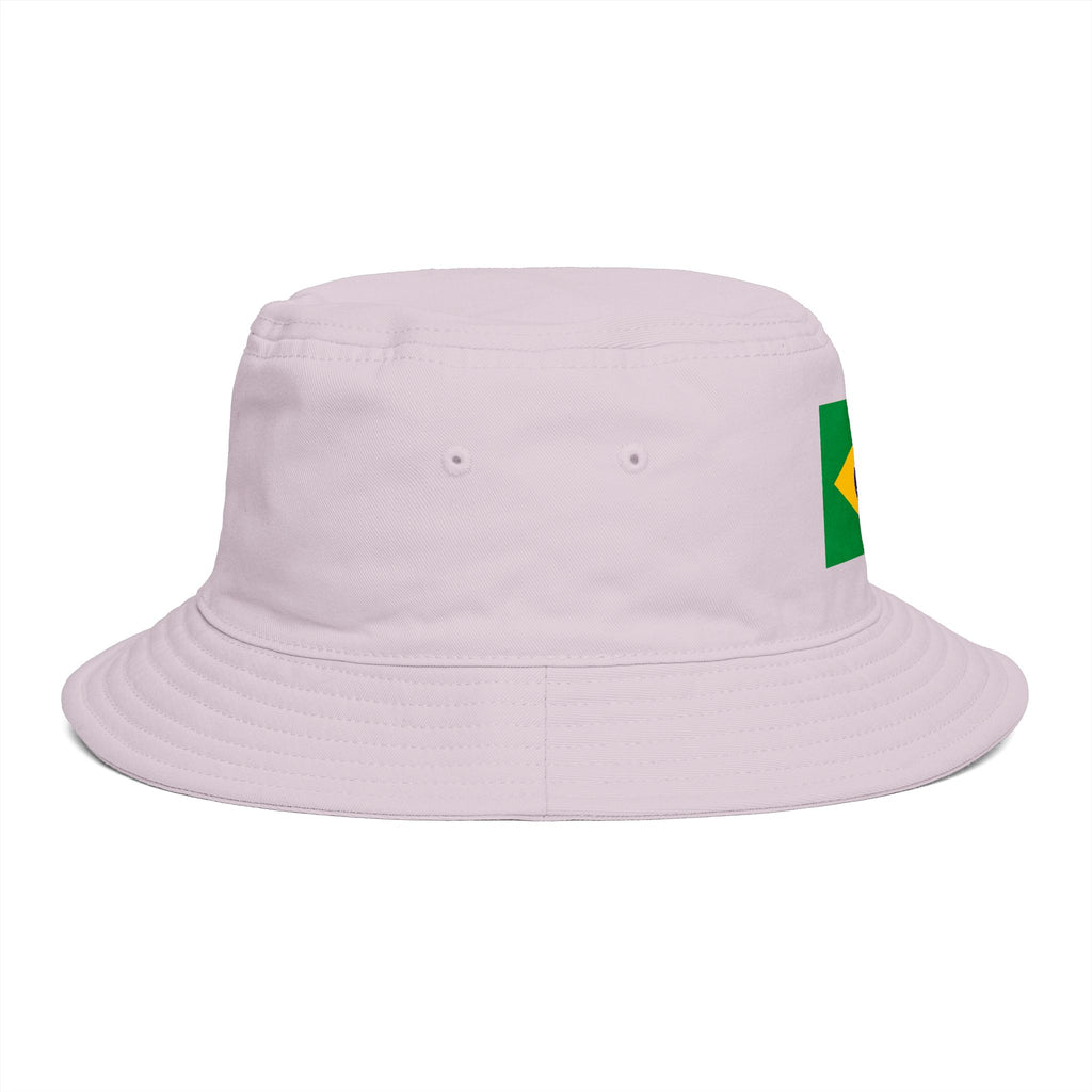 Brazil Flag Bucket Hat — Brown Cotton Sun Hat with Brazilian Flag Patch
