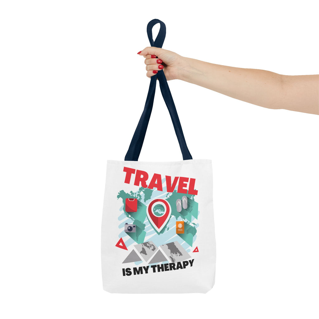 Travel Tote Bag - "Travel Is My Therapy" Canvas Shopper