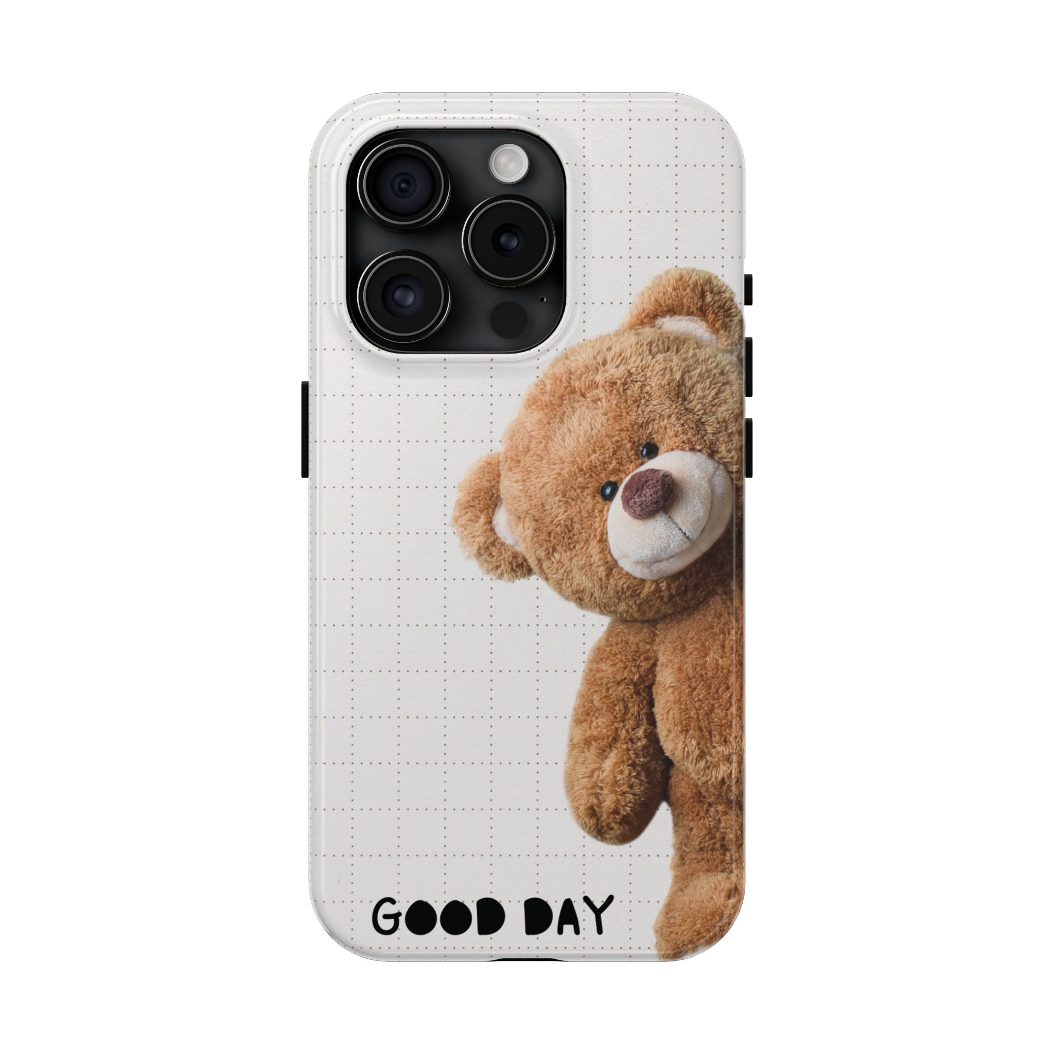 Teddy Bear Tough Phone Case — Cute Plush Peeking Design, Protective Shockproof Cover
